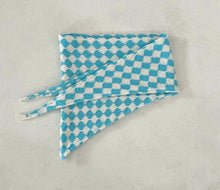 Load image into Gallery viewer, Triangle Scarf #3 Teal/Cream Cotton Harlequin⌇Ready to Ship