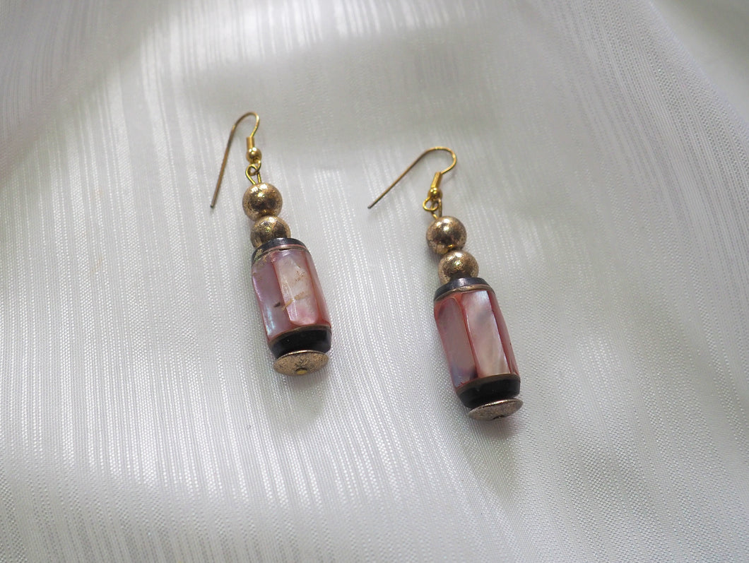 Vintage Pink Pearlescent Golden Drop Earrings
