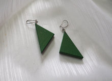 Load image into Gallery viewer, Vintage Green Wooden Triangle Earrings
