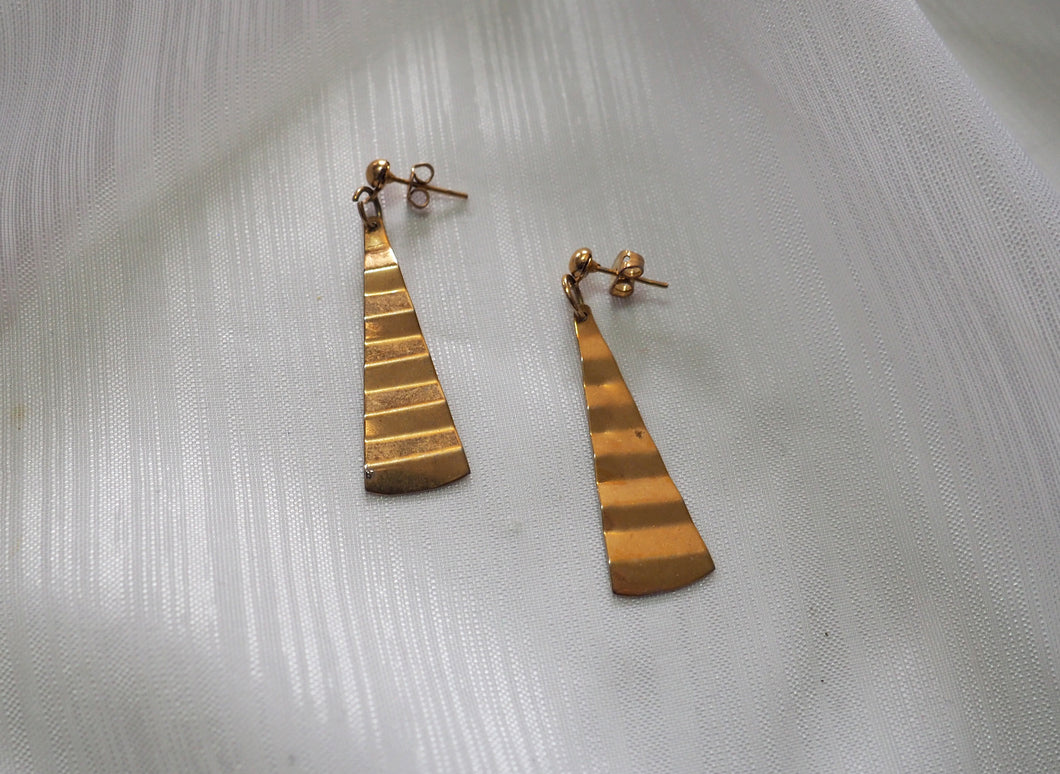 Vintage Golden Crinkle Triangle Earrings