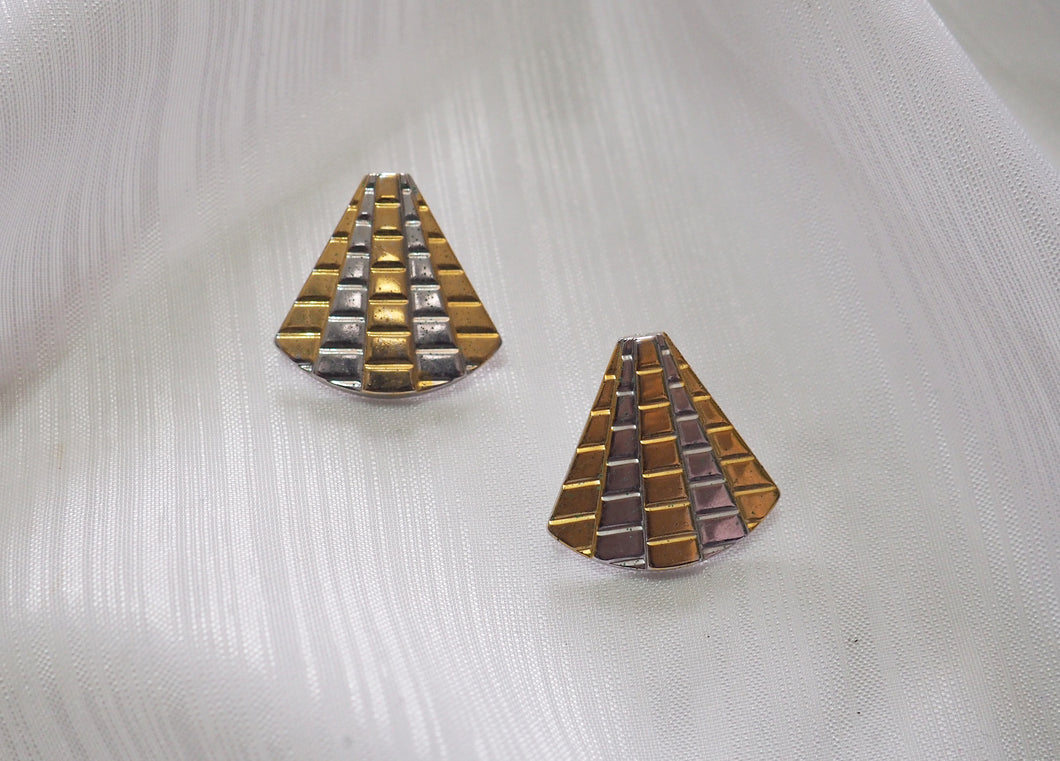 Vintage Golden/Silver Striped Triangle Stud Earrings