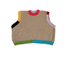 Load image into Gallery viewer, Sample Sale Textured Beige Vest w Colourblock Ribbing ⋮ Full-ish Length Size XL⌇Ready to Ship
