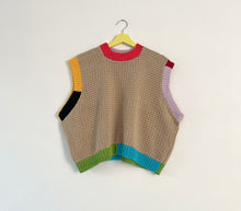 Load image into Gallery viewer, Sample Sale Textured Beige Vest w Colourblock Ribbing ⋮ Full-ish Length Size XL⌇Ready to Ship
