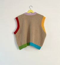 Load image into Gallery viewer, Sample Sale Textured Beige Vest w Colourblock Ribbing ⋮ Full-ish Length Size XL⌇Ready to Ship
