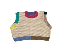 Load image into Gallery viewer, Sample Sale Cream Texture Vest w Colour-block Ribbing ⋮ Crop Size M/L⌇Ready to Ship

