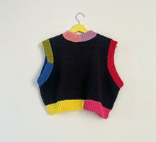 Load image into Gallery viewer, Sample Sale Black Texture Vest w Colour-block Ribbing ⋮ Crop Size S/M⌇Ready to Ship
