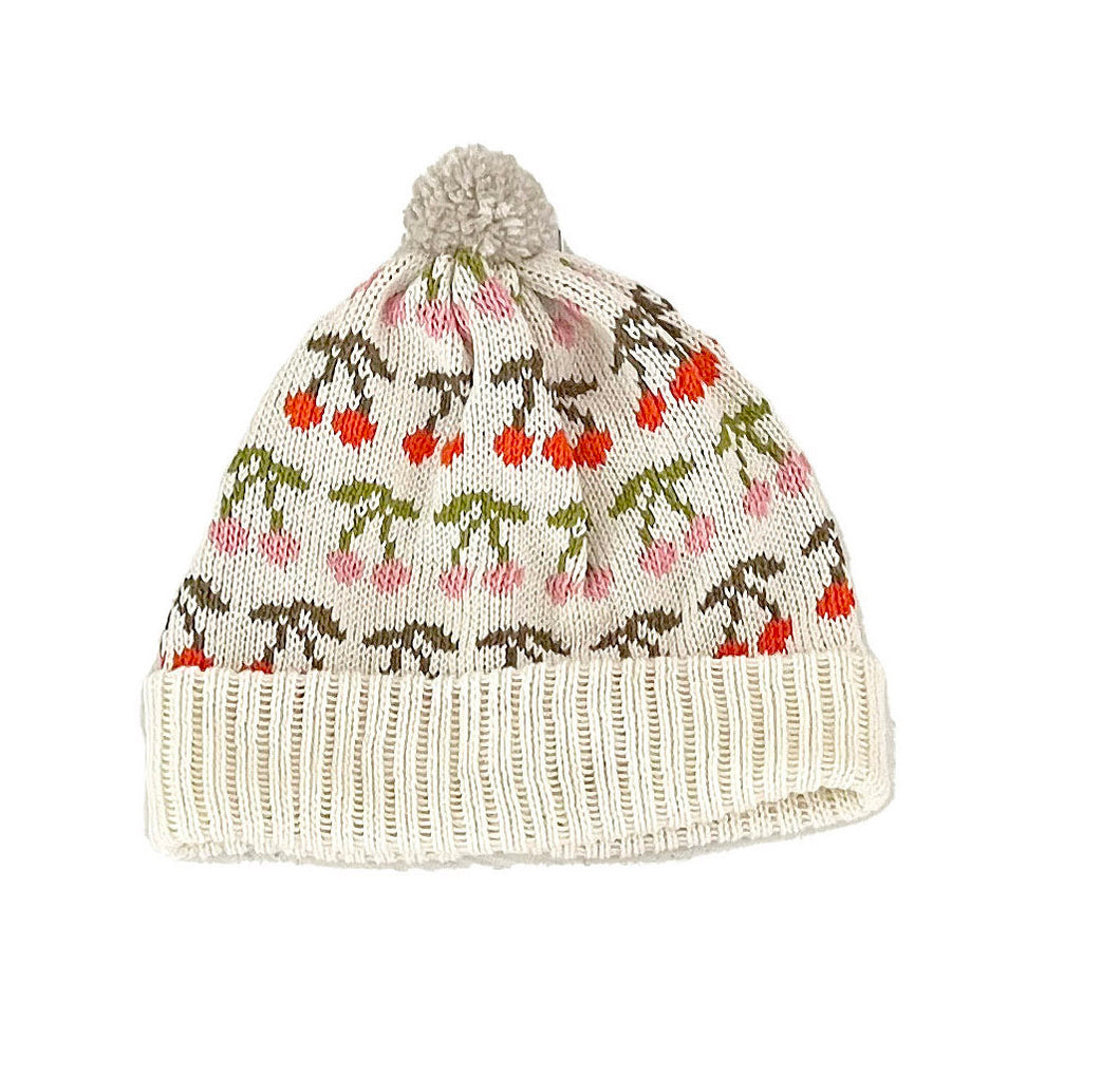 Sample Sale Cream Cherry Bobble Hat⌇Ready to Ship