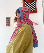 Load image into Gallery viewer, Sample Sale Pink Grid Hooded Scarf ⌇Ready to Ship
