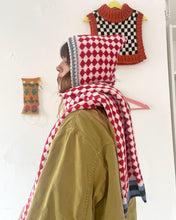 Load image into Gallery viewer, Sample Sale Pink/Red Harlequin Hooded Scarf ⌇Ready to Ship
