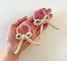 Load image into Gallery viewer, Sample Sale Pink/Beige Bow Hoops 4cm⌇Ready to Ship
