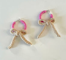 Load image into Gallery viewer, Sample Sale Pink/Beige Bow Hoops 4cm⌇Ready to Ship
