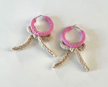 Load image into Gallery viewer, Sample Sale Pink/Beige Bow Hoops 4cm⌇Ready to Ship
