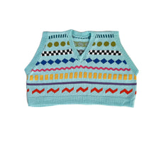 Load image into Gallery viewer, Sample Sale Aqua Blue Shapes V-neck Vest ⋮ Crop Size XL⌇Ready to Ship
