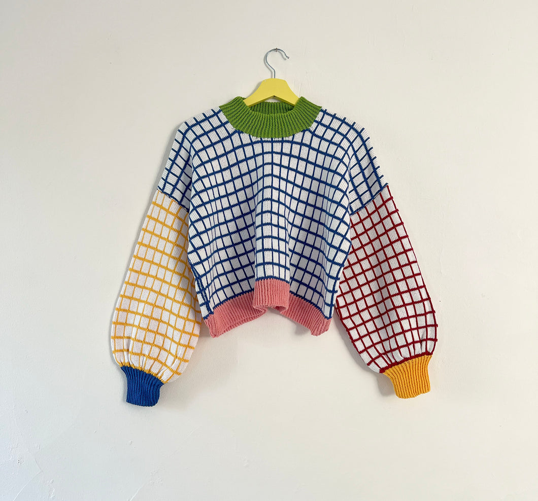 Sample Sale Primary White Grid Jumper ⋮ Crop L⌇Ready to Ship