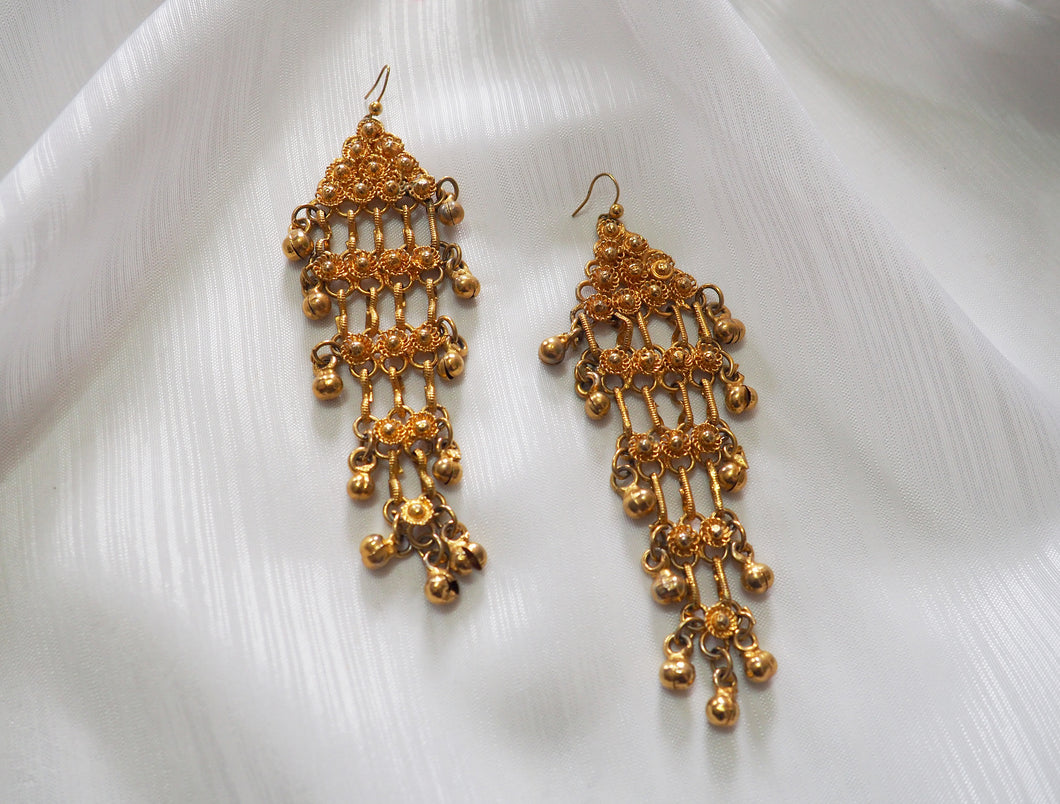 Vintage Ornate Golden Chandelier Bell Earrings