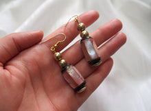 Load image into Gallery viewer, Vintage Pink Pearlescent Golden Drop Earrings
