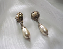 Load image into Gallery viewer, Vintage Pearl Brass Drop Stud Earrings
