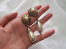 Load image into Gallery viewer, Vintage Pearl Brass Drop Stud Earrings
