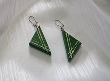 Load image into Gallery viewer, Vintage Green Wooden Triangle Earrings
