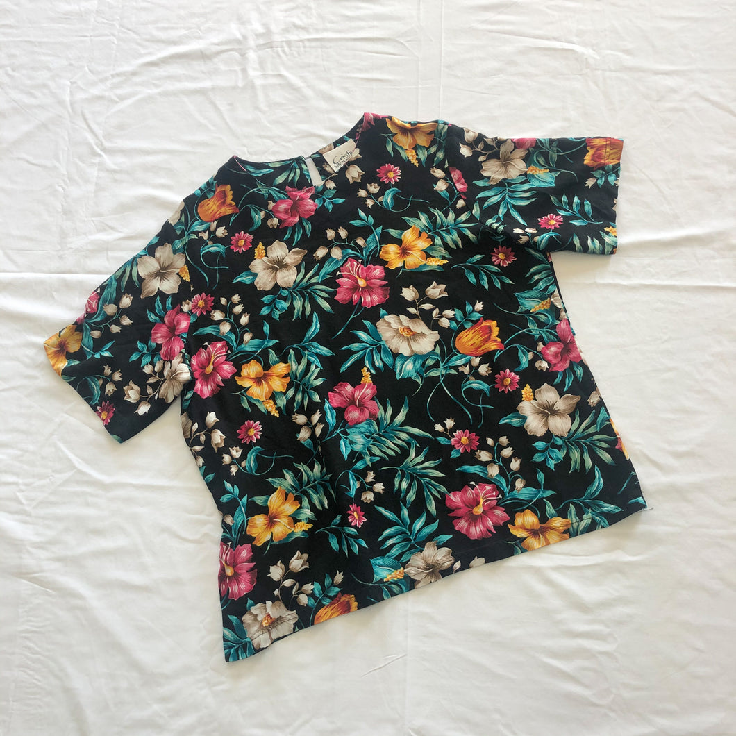 Vintage Size L Pullover Hawaiian Floral Blouse